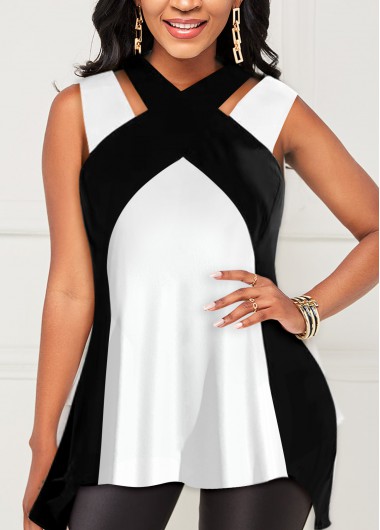 ROTITA Criss Cross White Sleeveless Tank Top