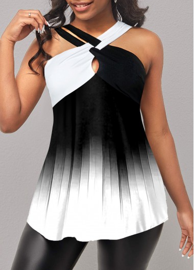 White Ombre Cross Strap Tank Top