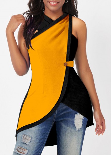 Ginger Cross Halter Asymmetric Hem Tank Top