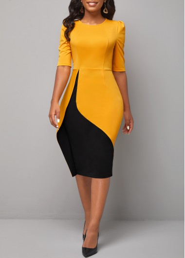 Round Neck Ginger Half Sleeve Dress