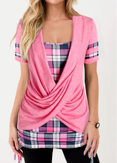 Front Cross Tie Side Pink T Shirt