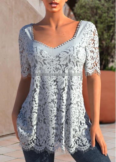 Half Sleeve Light Grey Lace T Shirt