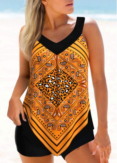 Orange Leopard Wide Strap Tankini Top