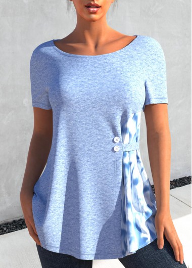 Light Blue Round Neck Short Sleeve T Shirt