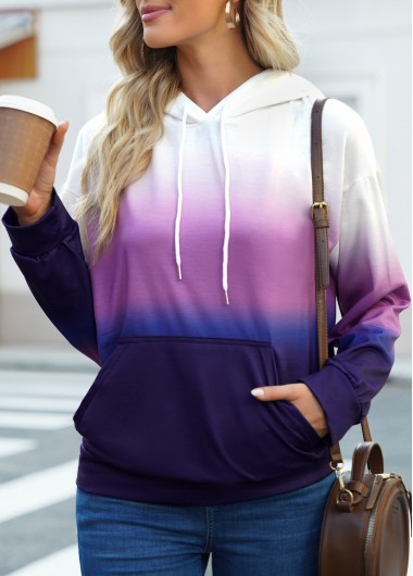 Ombre Pocket Purple Regular Sleeve Hoodie
