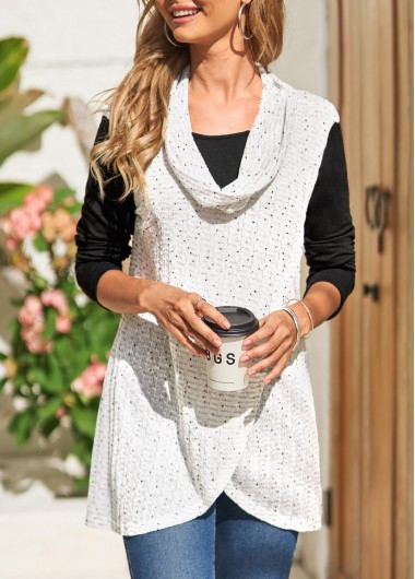 Fake 2in1 Cowl Neck Long Sleeve White Sweatshirt