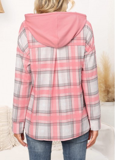 ROTITA Fake 2in1 Tartan Print Pink Hoodie