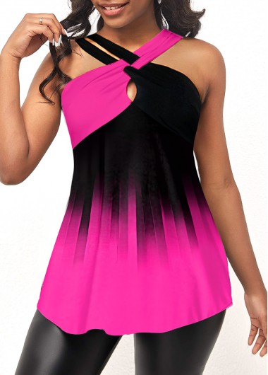 Ombre Hot Pink Cross Front Tank Top
