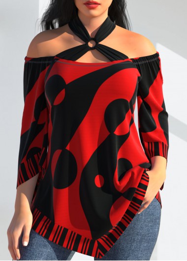 Red Polka Dot Cross Strap Striped T Shirt
