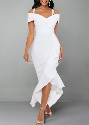 Strappy Cold Shoulder White Short Sleeve Dress