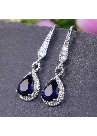 Metal Detail Rhinestone Design Blue Earrings