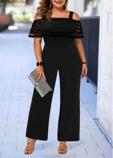 Black Plus Size Mesh Stitching Jumpsuit