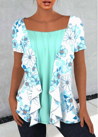 Flounce Floral Print Mint Green T Shirt