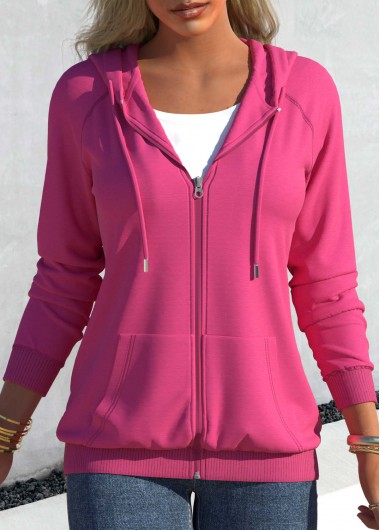Rose Red Drawstring Pocket Detail Hoodie