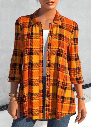 Orange Halloween Geometric Print Long Sleeve Blouse