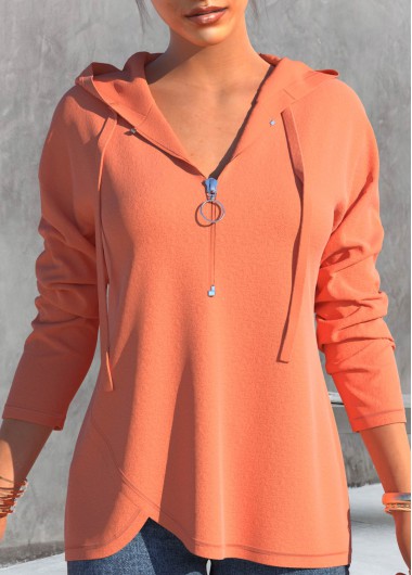 ROTITA Long Sleeve Coral Red Quarter Zip Hoodie