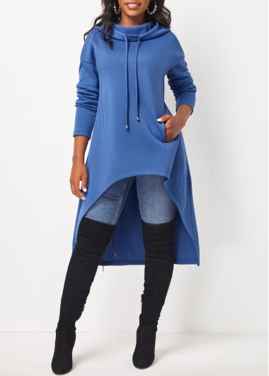 Pocket Long Sleeve Dusty Blue Hoodie