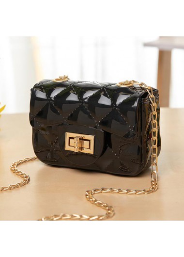 Chains Detail Black Turnlock Shoulder Bag