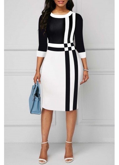 Tartan Print Knee Length Black Bodycon Dress
