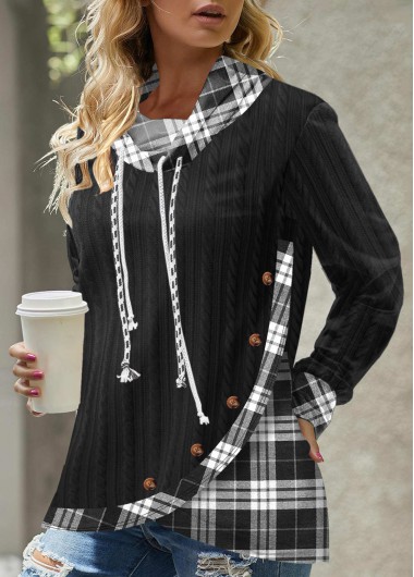 ROTITA Long Sleeve Black Asymmetric Hem Sweatshirt
