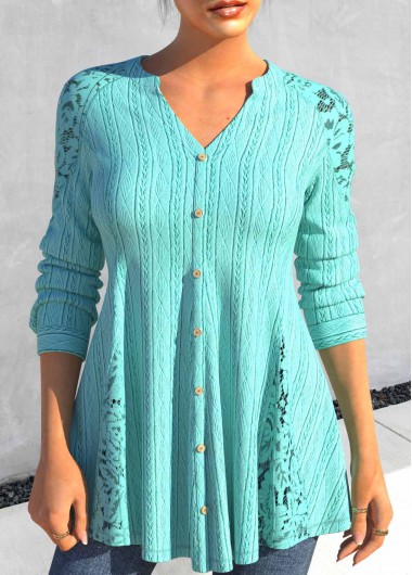 Green V Neck Raglan Sleeve Blouse