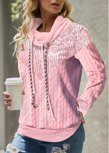Pink Cowl Neck Regular Sleeve Sweatshirt