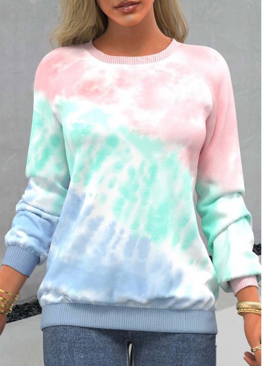 Pink Plus Size Tie Dye Print Sweatshirt