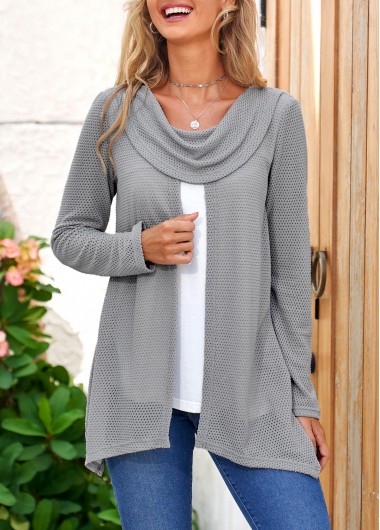 Grey Plus Size Regular Sleeve Cowl Neck Sweatshirt