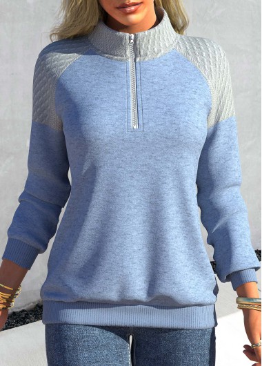 Dusty Blue Plus Size Contrast Color Sweatshirt