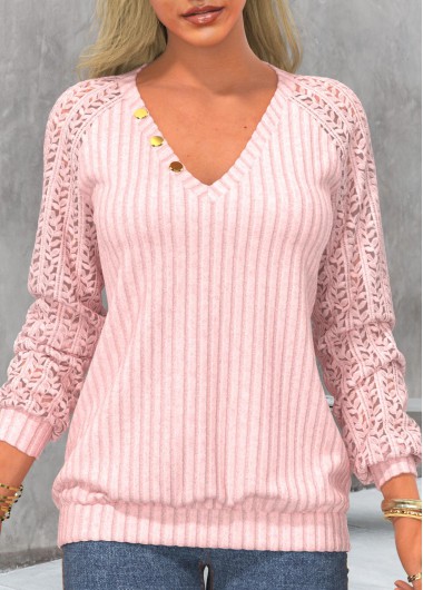 Light Pink V Neck Raglan Sleeve Sweatshirt