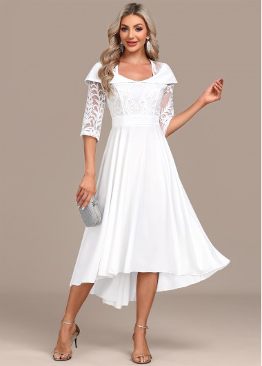 ROTITA Lace Patchwork White X Shape Midi Dress
