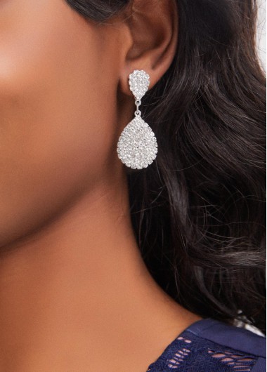 Rhinestone Silvery White Teardrop Design Earrings