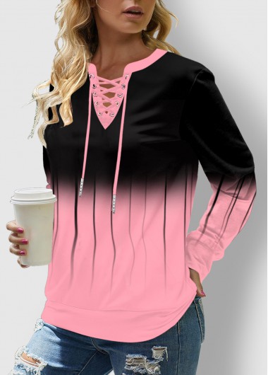 Ombre Pink Lace Up Regular Sleeve Sweatshirt