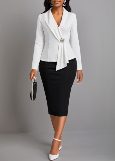 ROTITA Asymmetrical Neck Long Sleeve Black Bodycon Dress