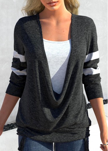 Plus Size Contrast Color Fake 2in1 Drawstring T Shirt