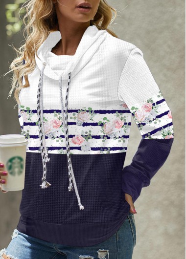 Plus Size Navy Floral Print Cowl Neck Sweatshirt