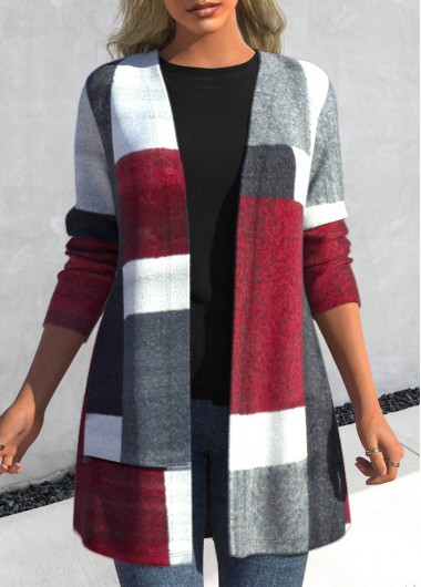 Plus Size Geometric Print Dark Grey Marl Coat