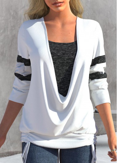 Faux Two Piece Tie Side White T Shirt