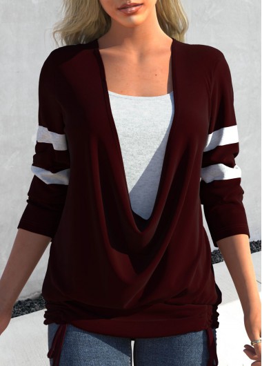 Faux Two Piece Tie Side Deep Red T Shirt
