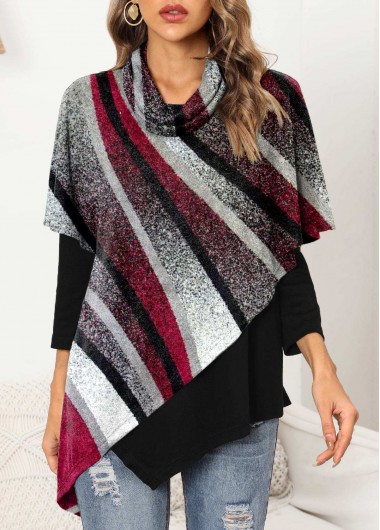 ROTITA Geometric Print 3/4 Sleeve Asymmetric Hem Sweatshirt