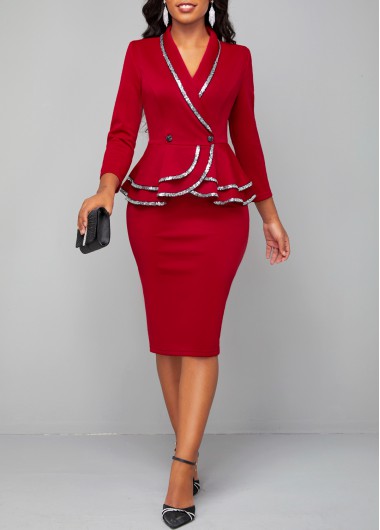 Sequin Wine Red Long Sleeve Bodycon Dress