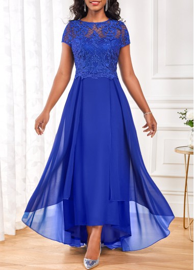 Lace Royal Blue Maxi Boat Neck Dress
