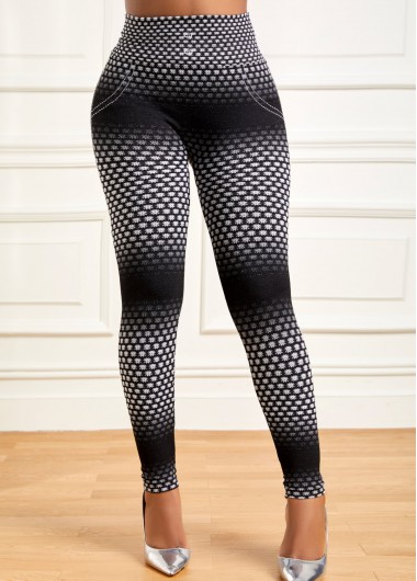 Geometric Print Black High Waisted Elastic Waist Leggings