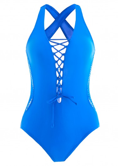 ROTITA Royal Blue Mesh One Piece Swimwear