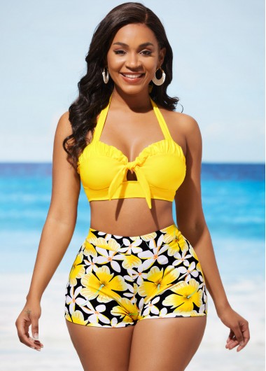 Tie Back Bowknot Yellow Bikini Top