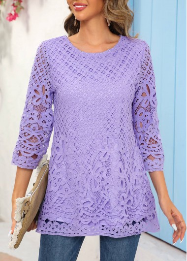 Light Purple Lace Round Neck Blouse