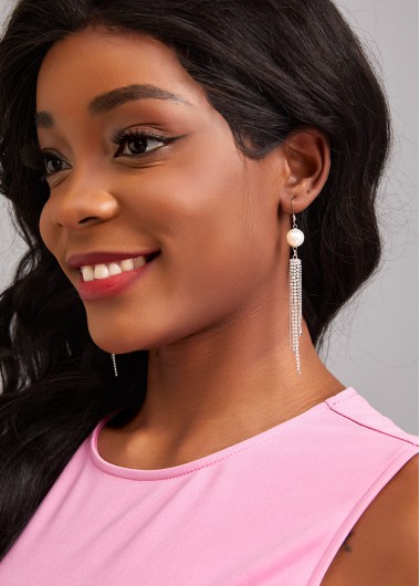 Pearl Design Rhinestone Silvery White Earrings