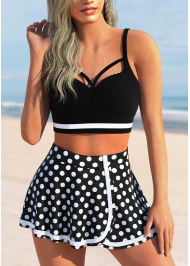 High Waisted Black Polka Dot Swim Skirt