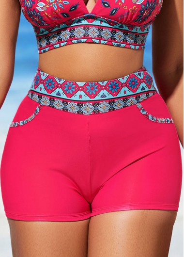 Tribal Print Hot Pink High Waisted Swim Shorts