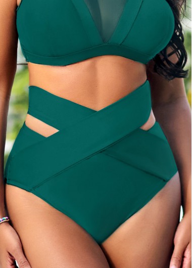 Cross Strap High Waisted Turquoise Bikini Bottom